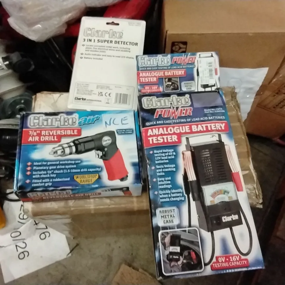 BOX TO CONTAIN ASSORTED TOOLS AND PRODUCTS TO INCLUDE;ANALOGUE BATTERY,AIR GUN,3IN1 SUPER DETECTOR,ETC