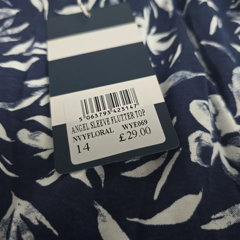 CREW CLOTHING ANGEL SLEEVE FLUTTER TOP IN BLUE - 14