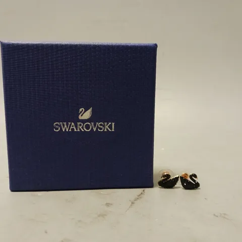 BOXED SWAROVSKI BLACK ROSE GOLD SWANS EARRINGS