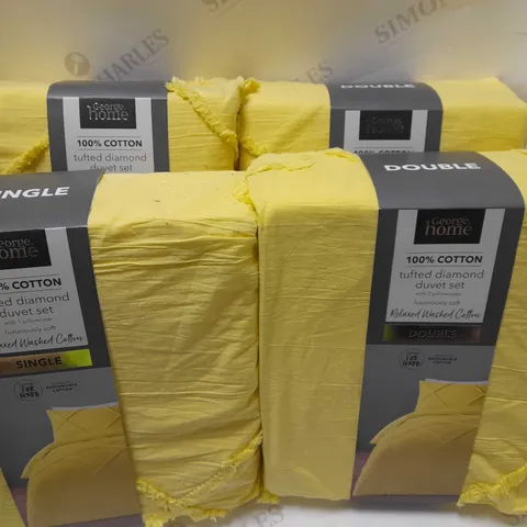 LOT OF 4 ASSORTED GEORGE TUFTED DIAMOND YELLOW DUVET SETS - 1 X SINGLE, 2 X DOUBLE, 1 X SUPER KING