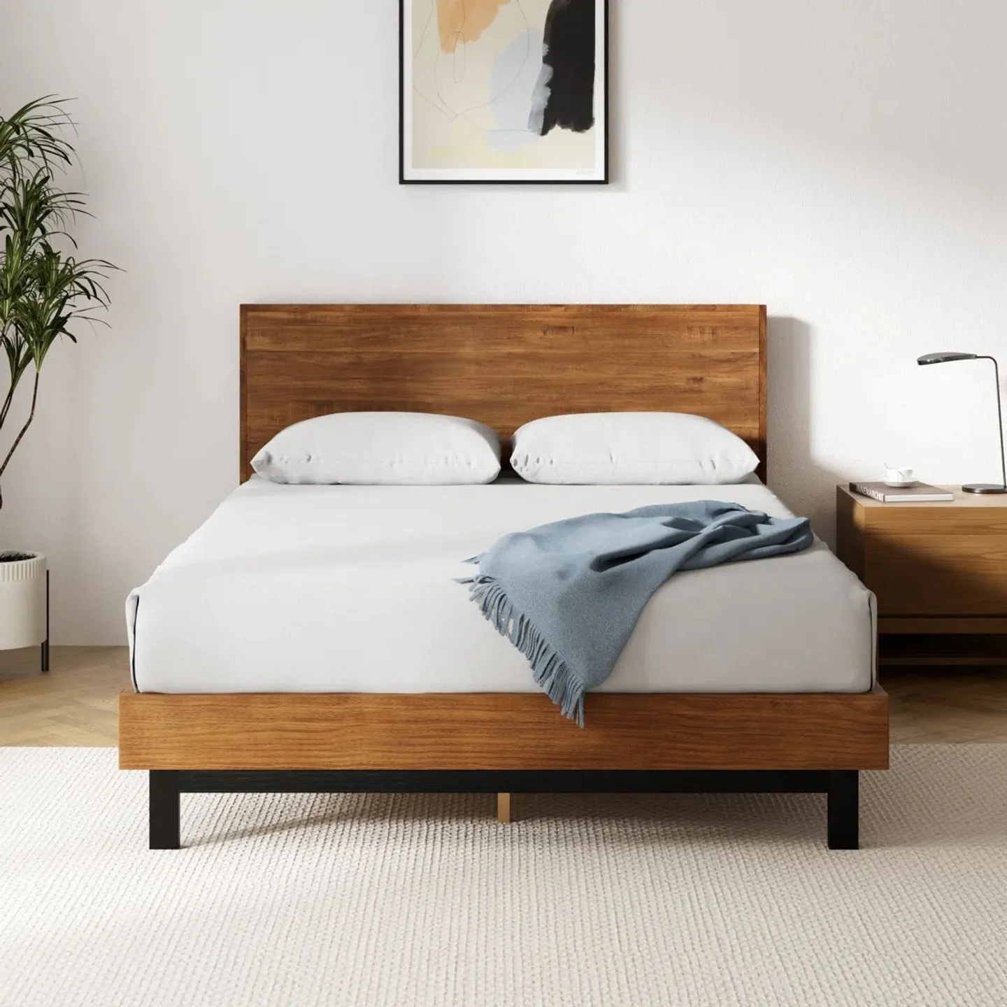 BOXED FILLMORE SOLID WOOD BED FRAME WITH ADJUSTABLE HEADBOARD - SIZE UNSPECIFIED