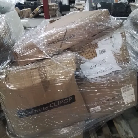 PALLET CONTAINING SEVERAL RAIN DAMAGED OFFICE/SIDE/DINING CHAIRS AND OTHER HOUSEHOLD FURNITURE ETC.