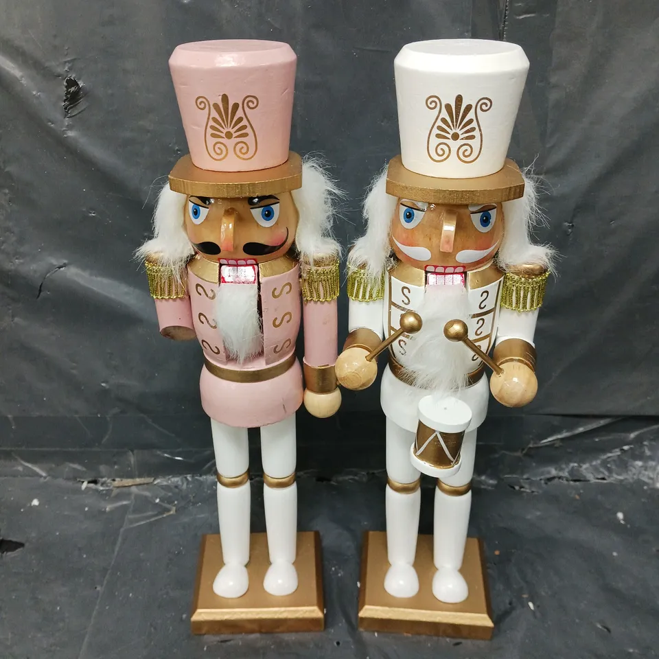 SET OF 2 PINK/WHITE NUTCRACKER CHRISTMAS DECORATIONS - 12 INCH