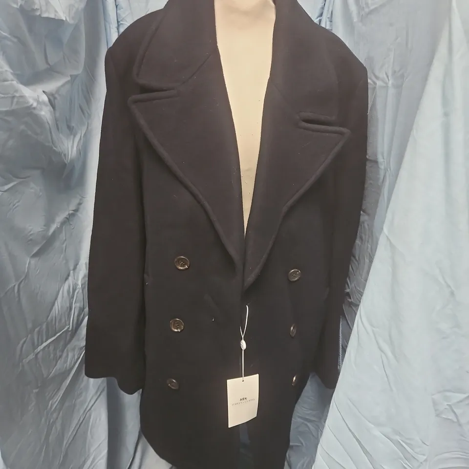HAWES & CURTIS BREASTED BUTTON THROUGH JACKET IN PEACOAT - 42