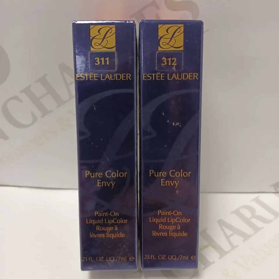 LOT OF 2 ESTEE LAUDER PURE COLOR ENVY PAINT-ON LIQUID LIPCOLOUR - #311 SCREAM SEXY & 312 LIQUID TULIP 