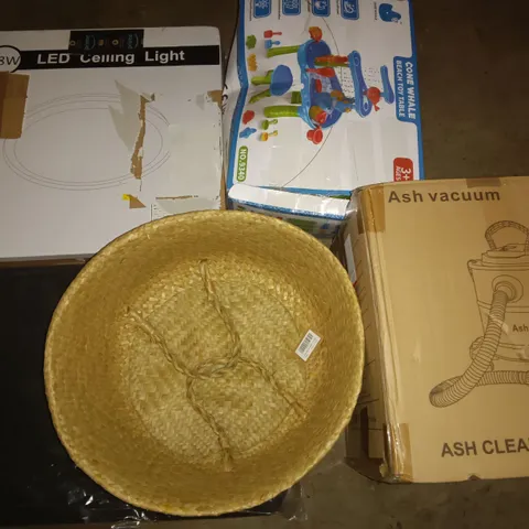 PALLET OF ASSORTED ITEMS TO INCLUDE LED CEILING LIGHT, ASH VACUUM AND OFFICE CHAIR