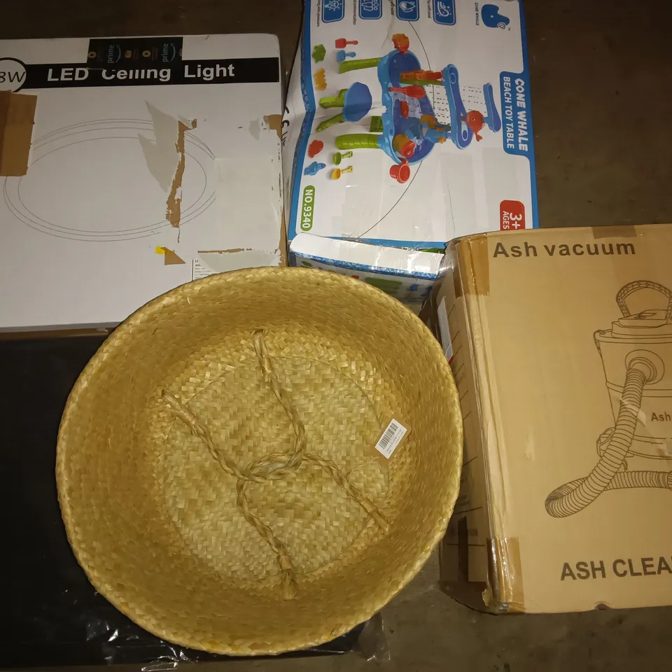 PALLET OF ASSORTED ITEMS TO INCLUDE LED CEILING LIGHT, ASH VACUUM AND OFFICE CHAIR