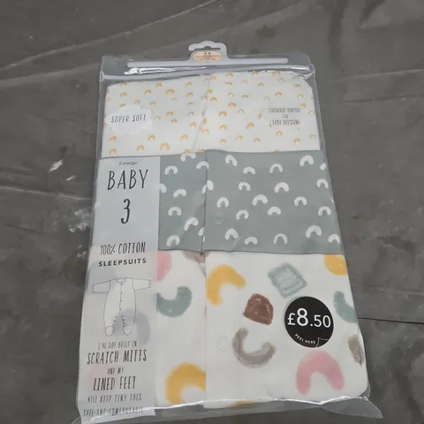 GEORGE BABY SLEEPSUITS 3-6 MONTHS – PACK OF 3 - 3/6 MONTHS