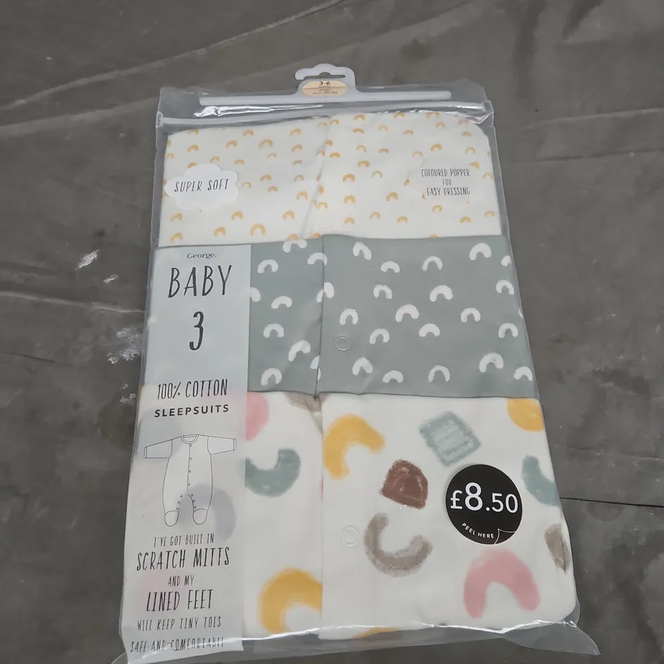GEORGE BABY SLEEPSUITS 3-6 MONTHS – PACK OF 3 - 3/6 MONTHS