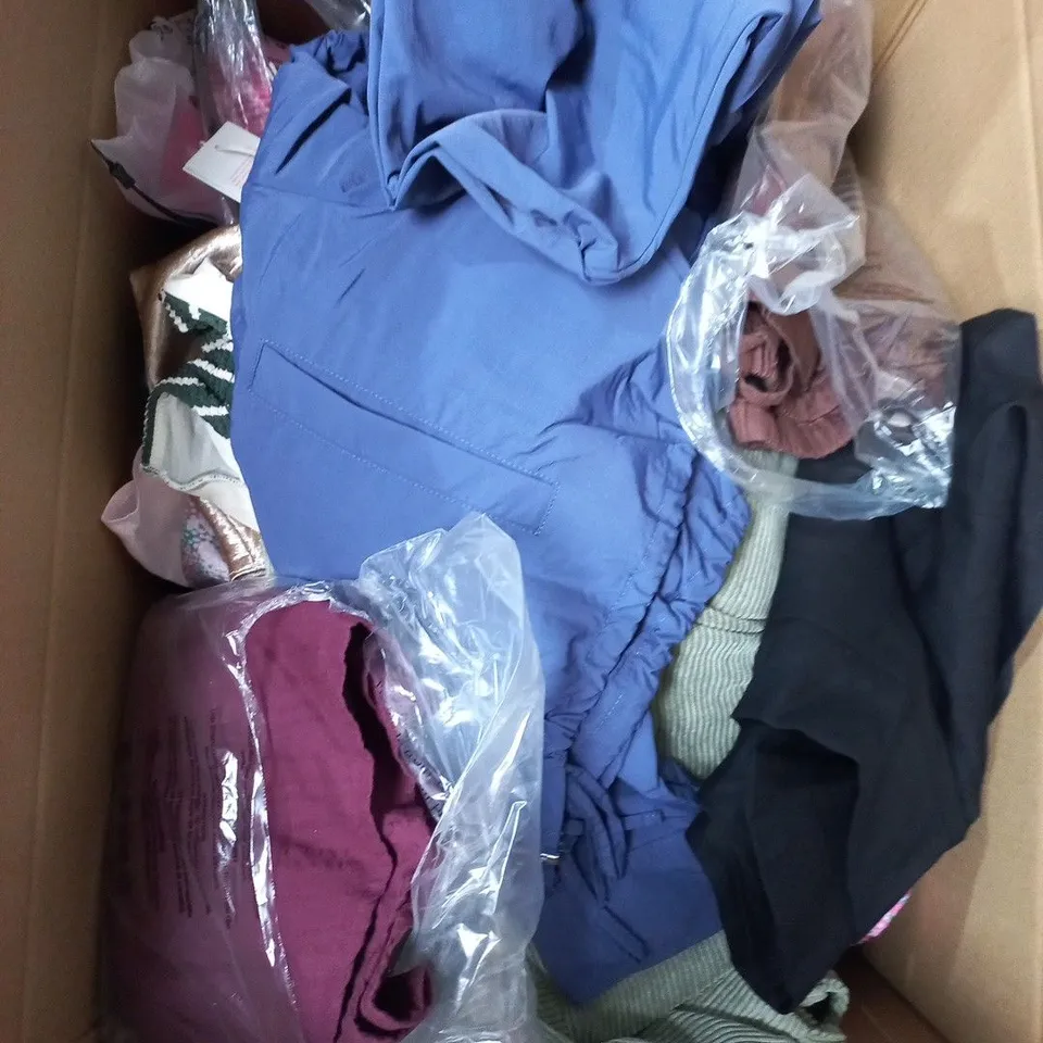 APPROXIMATELY 25 ASSORTED CLOTHING PRODUCTS IN VARIOUS STYLES & SIZES