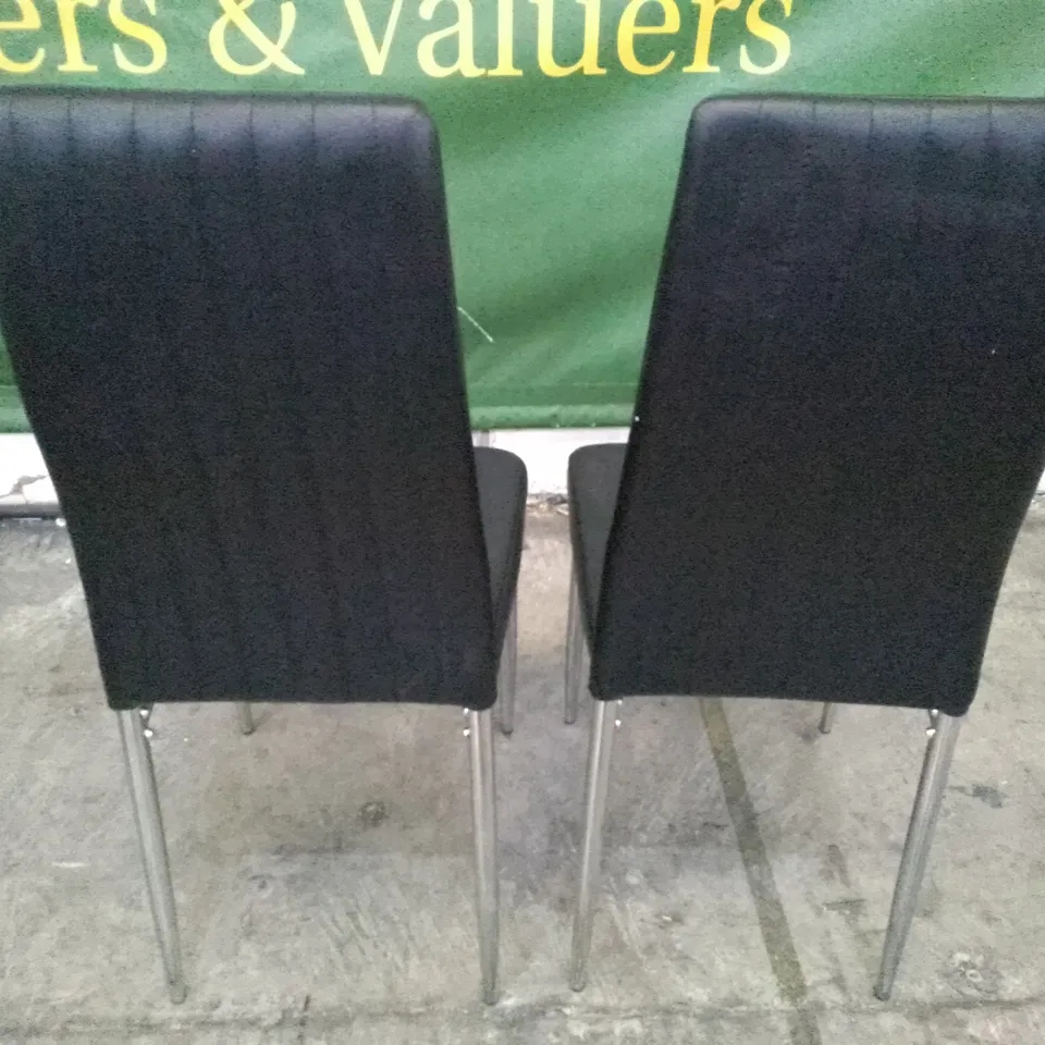 SET OF 2 NEW RENZO BLACK LEATHER DINING CHAIRS (CHROME LEG)