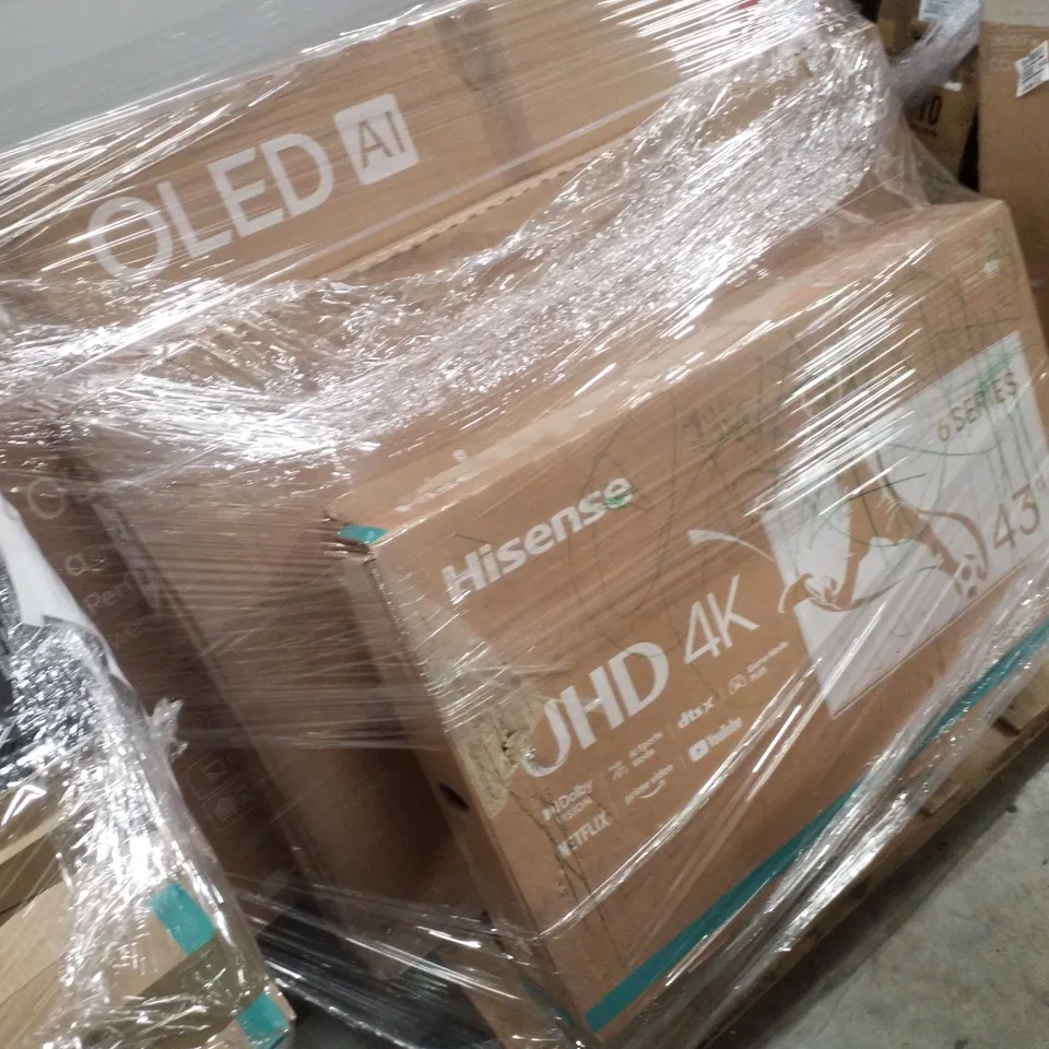 PALLET OF FIVE ASSORTED WAREHOUSE DAMAGED TV'S TO INCLUDE;
