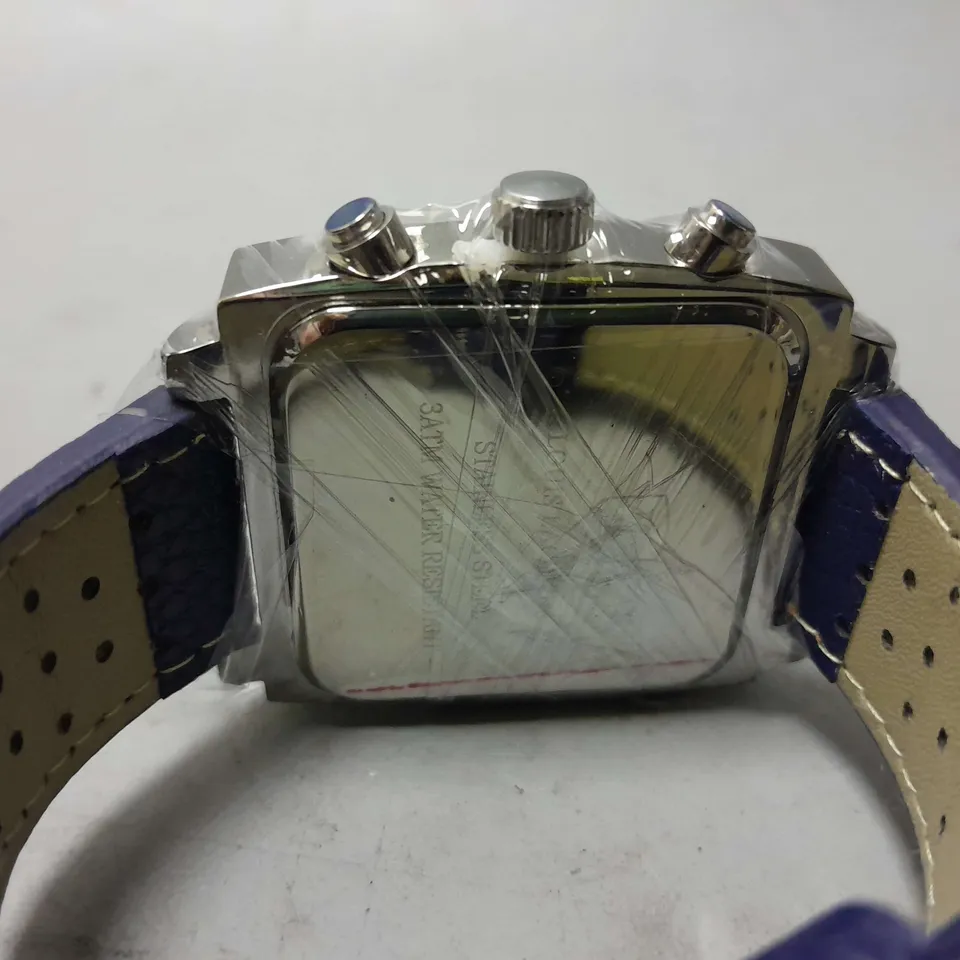 MENS LOUIS LACOMBE WATCH – SQUARE DIAL WITH WHITE SUB DIALS – LEATHER STRAP – 3ATM – HAND ASSEMBLED