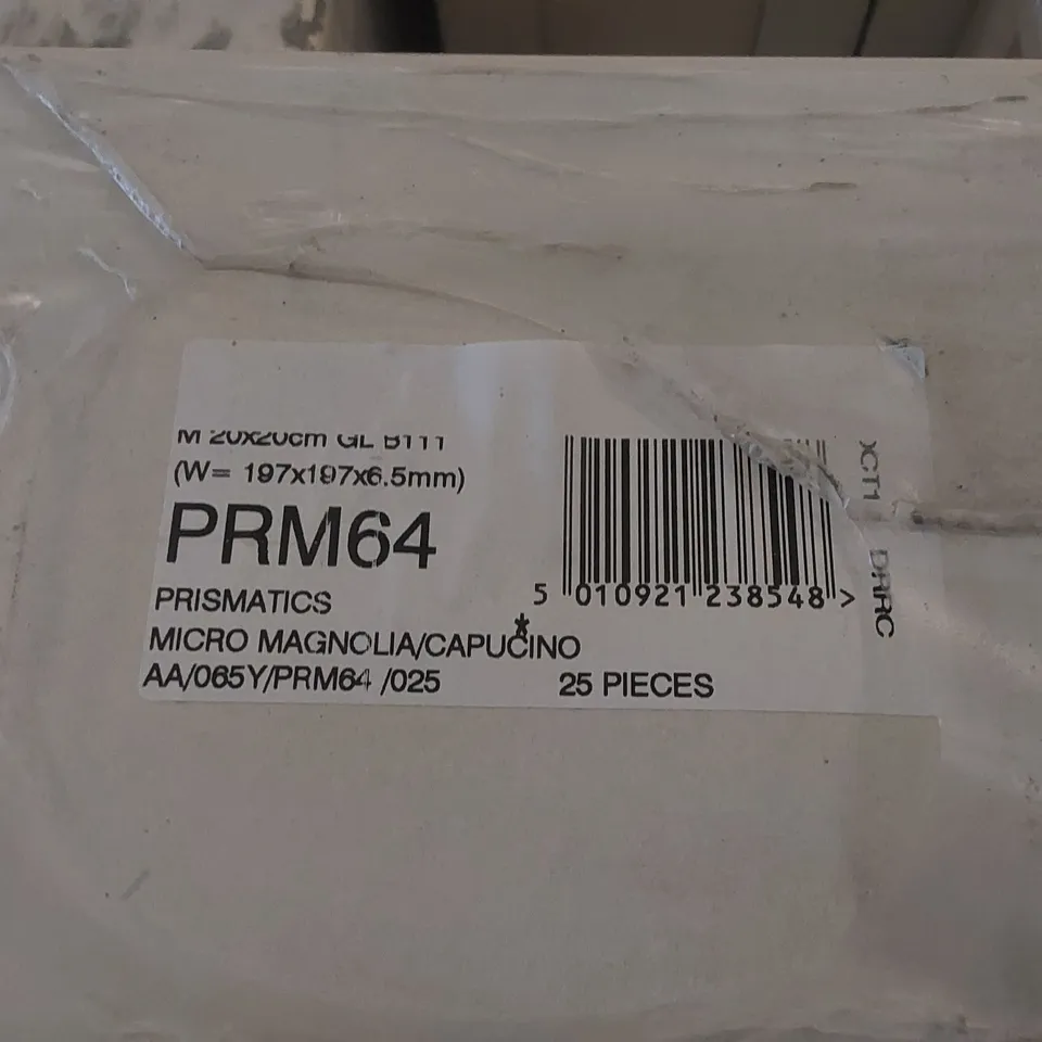 PALLET TO CONTAIN APPROX 96 X CARTONS OF JOHNSON PRISMATICS MICRO MAGNOLIA/CAPUCINO GLAZED WALL TILES - 25 TILES PER CARTON // SIZE: 197 X 197 X 6.5mm