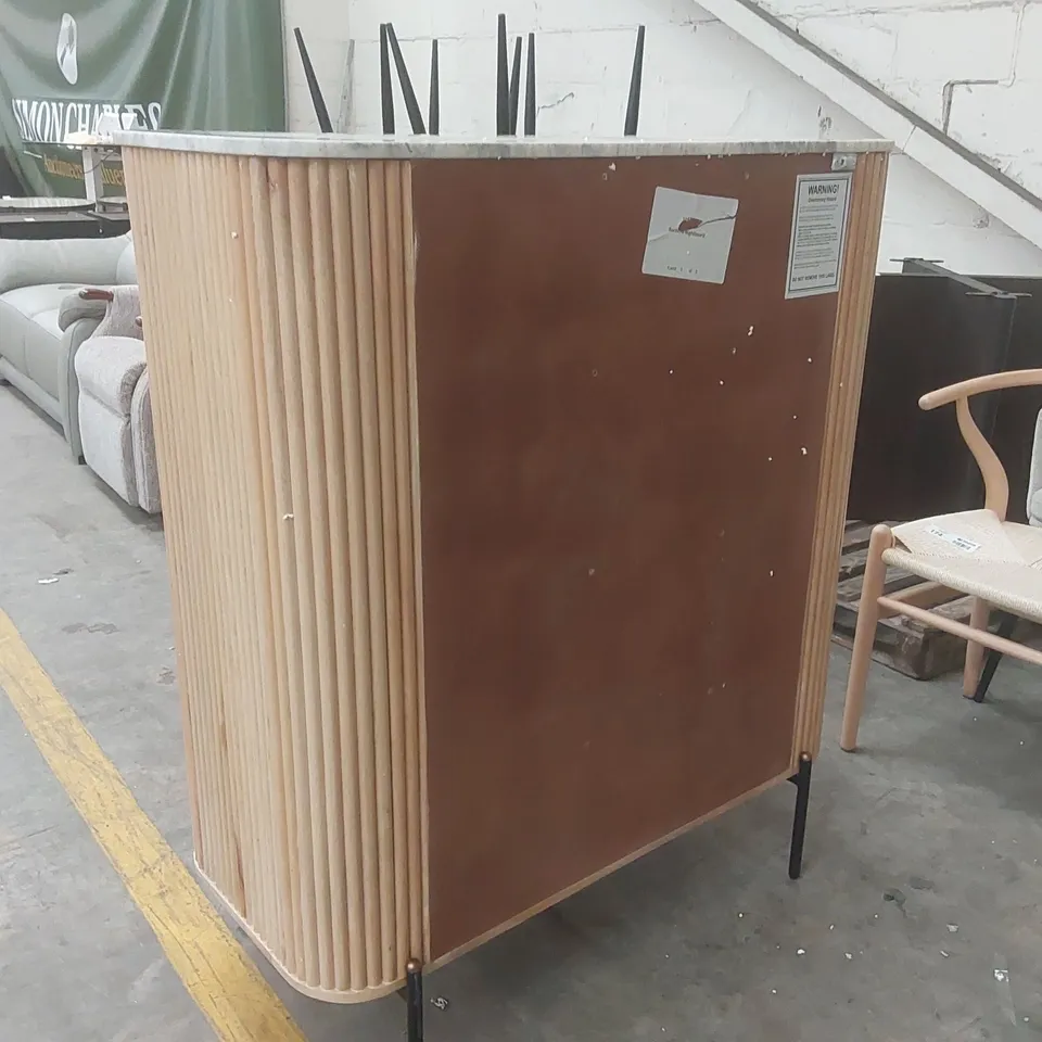 ROCHELLE MANGO WOOD & MARBLE 2 DOOR HIGHBOARD - DAMAGED