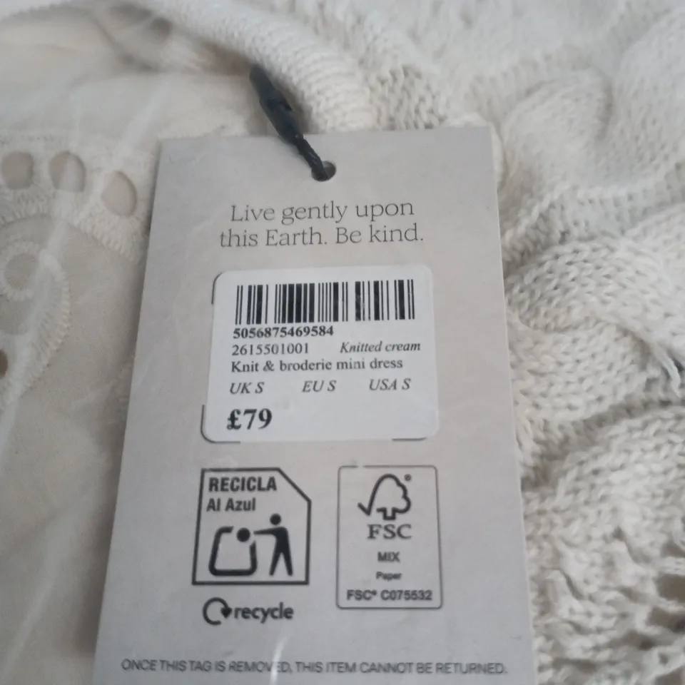 NOBODYS CHILD KNITTED CREAM KNIT AND BRODERIE MINI DRESS SMALL