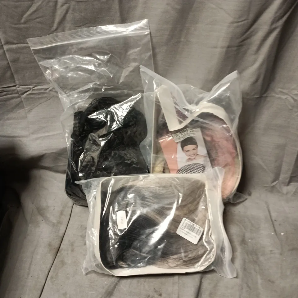APPROXIMATELY 15 HAIR CARE PRODUCTS INCLUDING ASSORTED WIGS