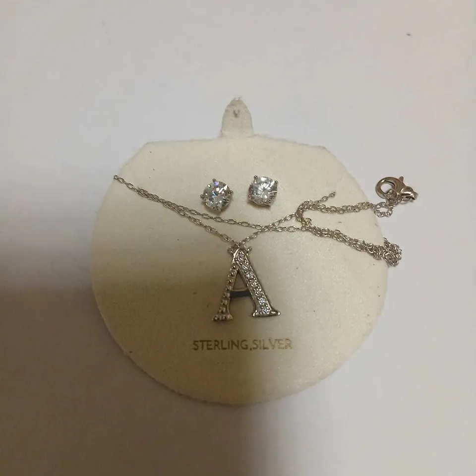 DIAMONIQUE 1.9CT TW INITIAL PENDANT & EARRING SET IN BAUBLE STERLING SILVER