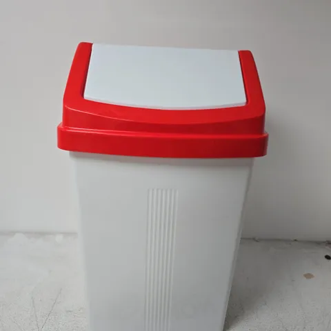 PLASTIC STORAGE BIN WITH RED LID