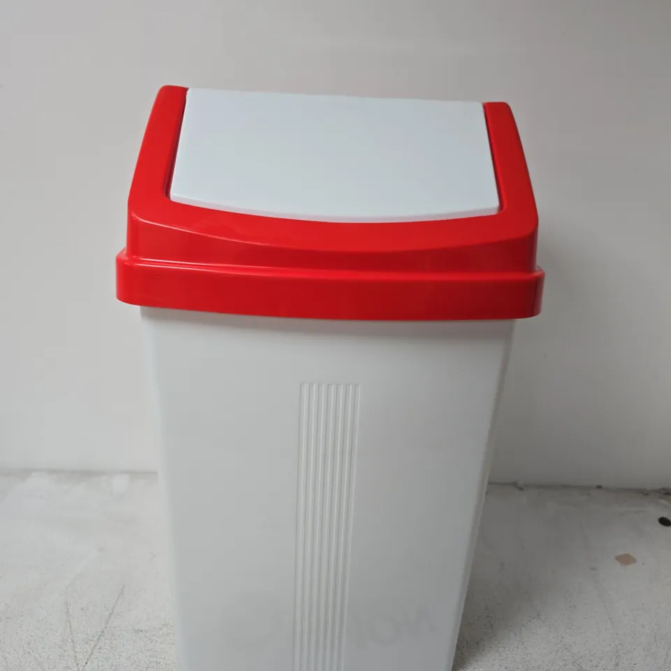 PLASTIC STORAGE BIN WITH RED LID