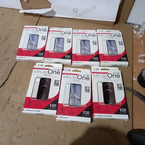 LOT OF 7 TECH 21 MINUTE ONE CLEAR IPHONE XR, IPHONE 12 PRO MAX CASES
