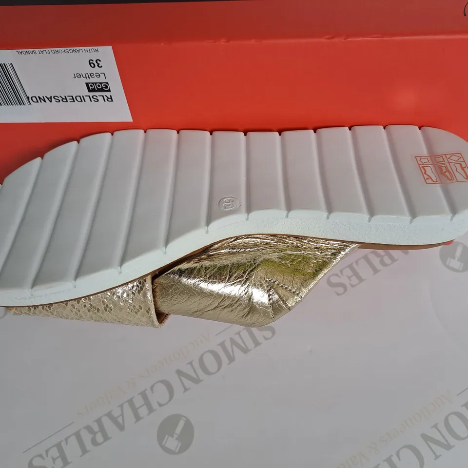 BOXED PAIR OF RUTH LANGSFORD SANDALS IN CHAMPAGNE GOLD SIZE 6