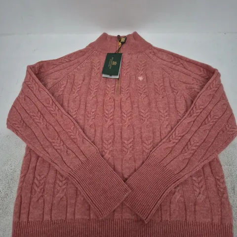 HOLLAND COOPER BRIDGET QUARTER ZIP KNIT – ANTIQUE ROSE, UK SIZE S