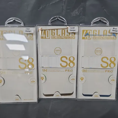 BOX OF APPROXIMATELY 40 ASSORTED PHONE 4D GLASSES SCREEN PROTECTOR TO INLCLUDE - CLEAR S8 EDGE+ , GOLD S8 EDGE+ , BLUE S8 EDGE 
