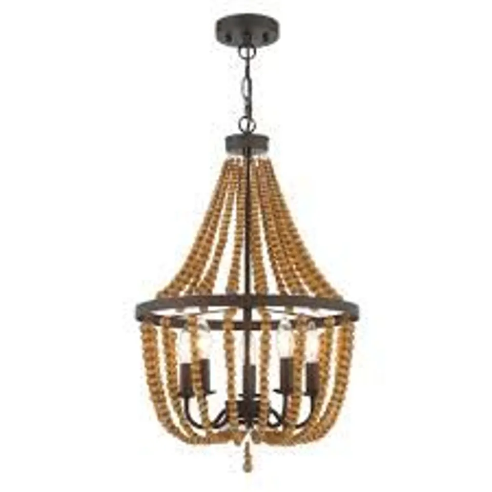 BRAND NEW BOXED 5 LIGHT CANDLE STYLE EMPIRE CHANDELIER WITH BEADED ACCENTS