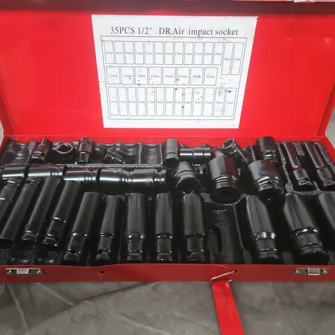 AIR IMPACT SOCKET SET 1/2 DRIVE – 35 PIECE IN RED CASE