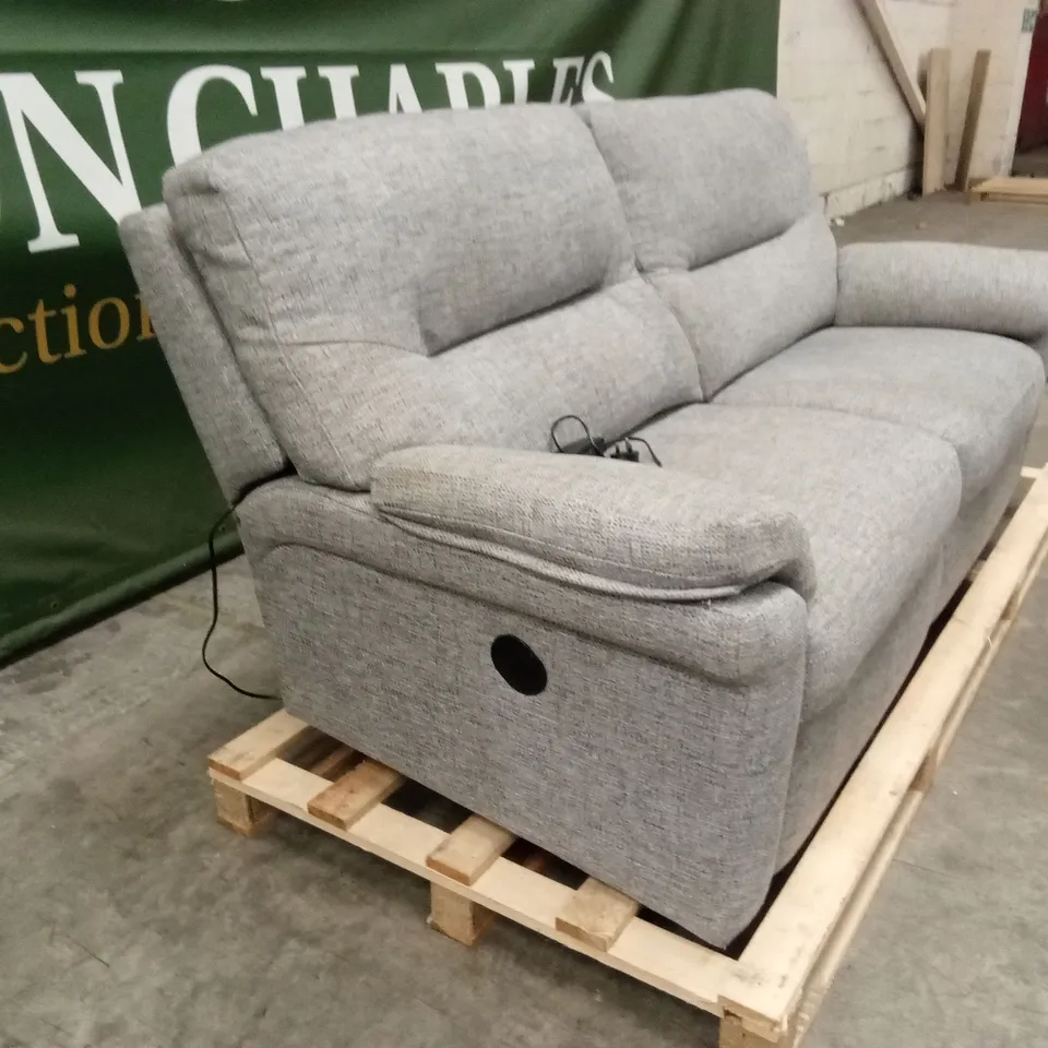 DESIGNER 3 SEATER FABRIC UPHOLSTERED POWER RECLINER SOFA - GREY