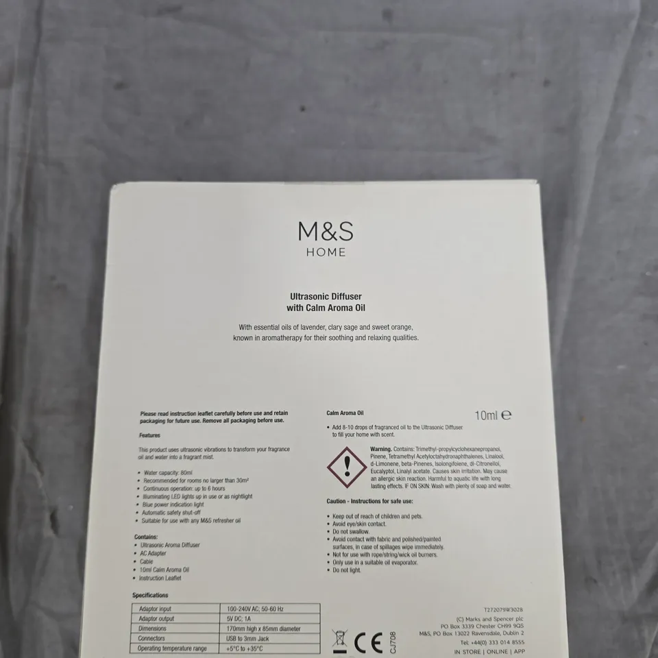 M&S HOME ULTRASONIC DIFFUSER WITH CALM AROMA OIL – BOXED