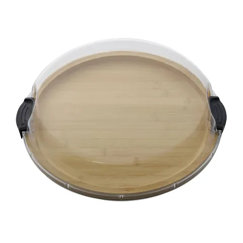 FARBERWARE BAMBOO ROUND PLATTER WITH LOCKING LID