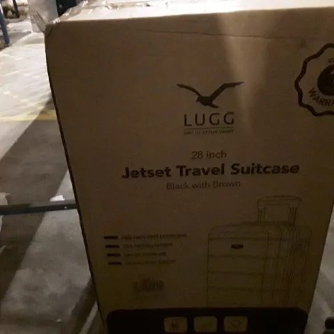 BOXED KEPLIN LUGG 28 INCH JET SET TRAVEL SUITCASE BLACK AND BROWN COLOUR