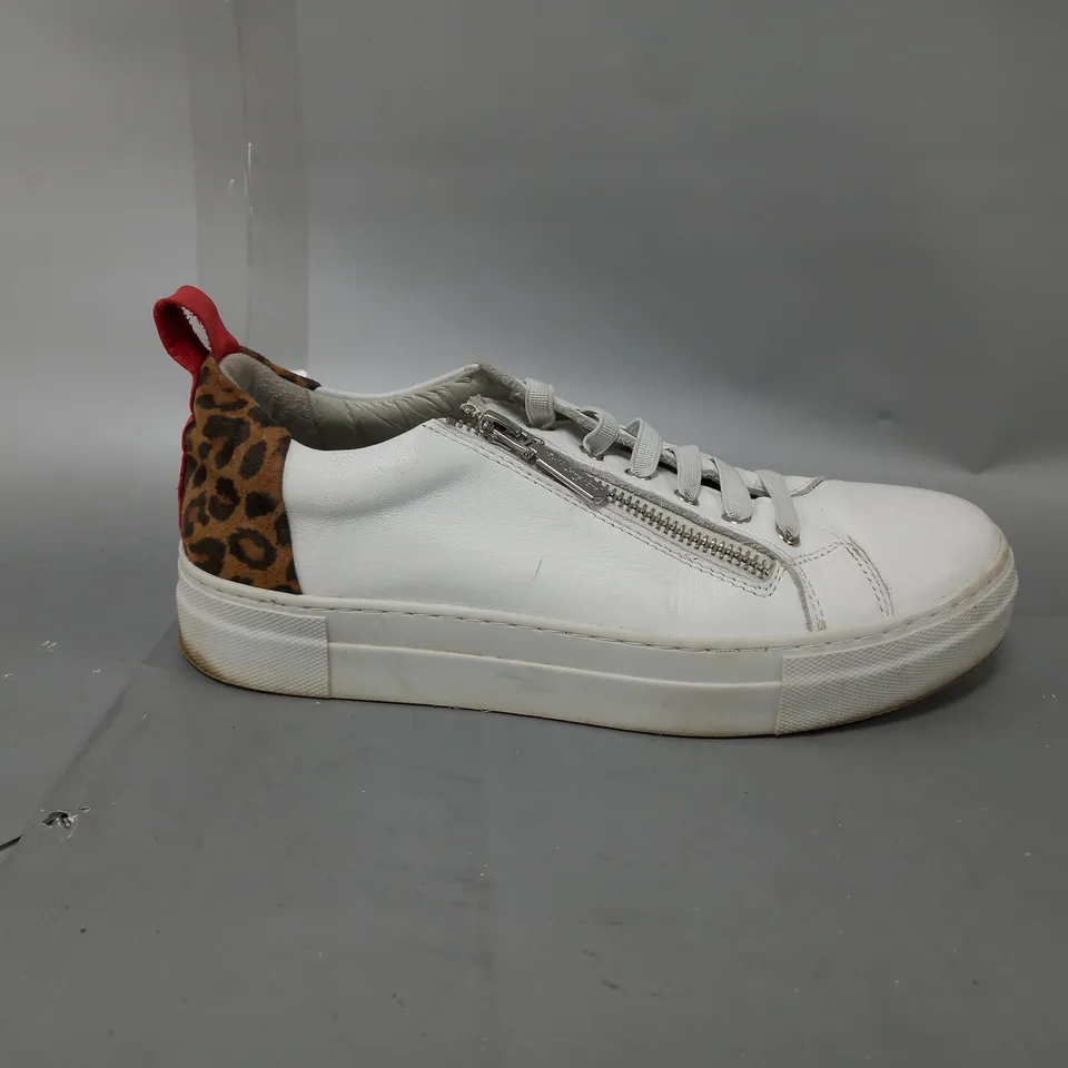 PAIR OF RUTH LANGSFORD TRAINERS IN WHITE/LEOPARD -  UK SIZE 5