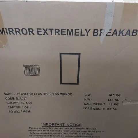 BOXED SOPRANO LEAN-TO DRESS MIRROR (1 BOX)