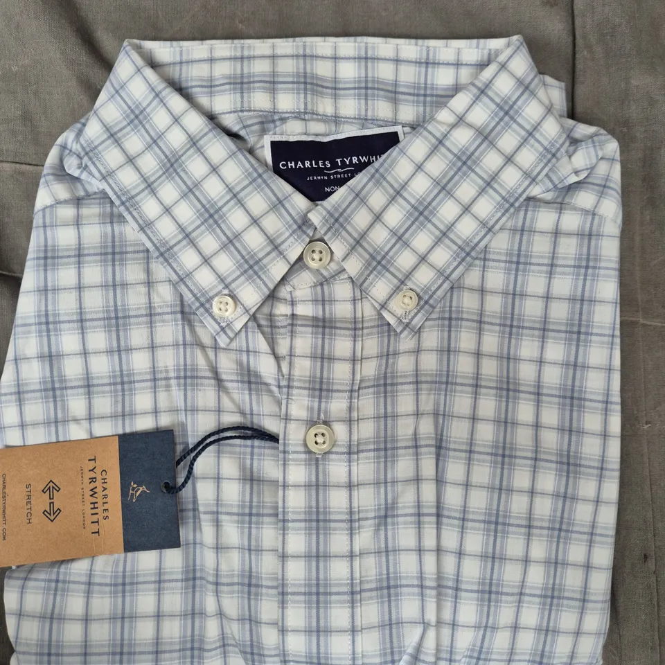 CHARLES TYRWHITT SILVER GREY LARGE CHECK SHIRT SIZE MEDIUM