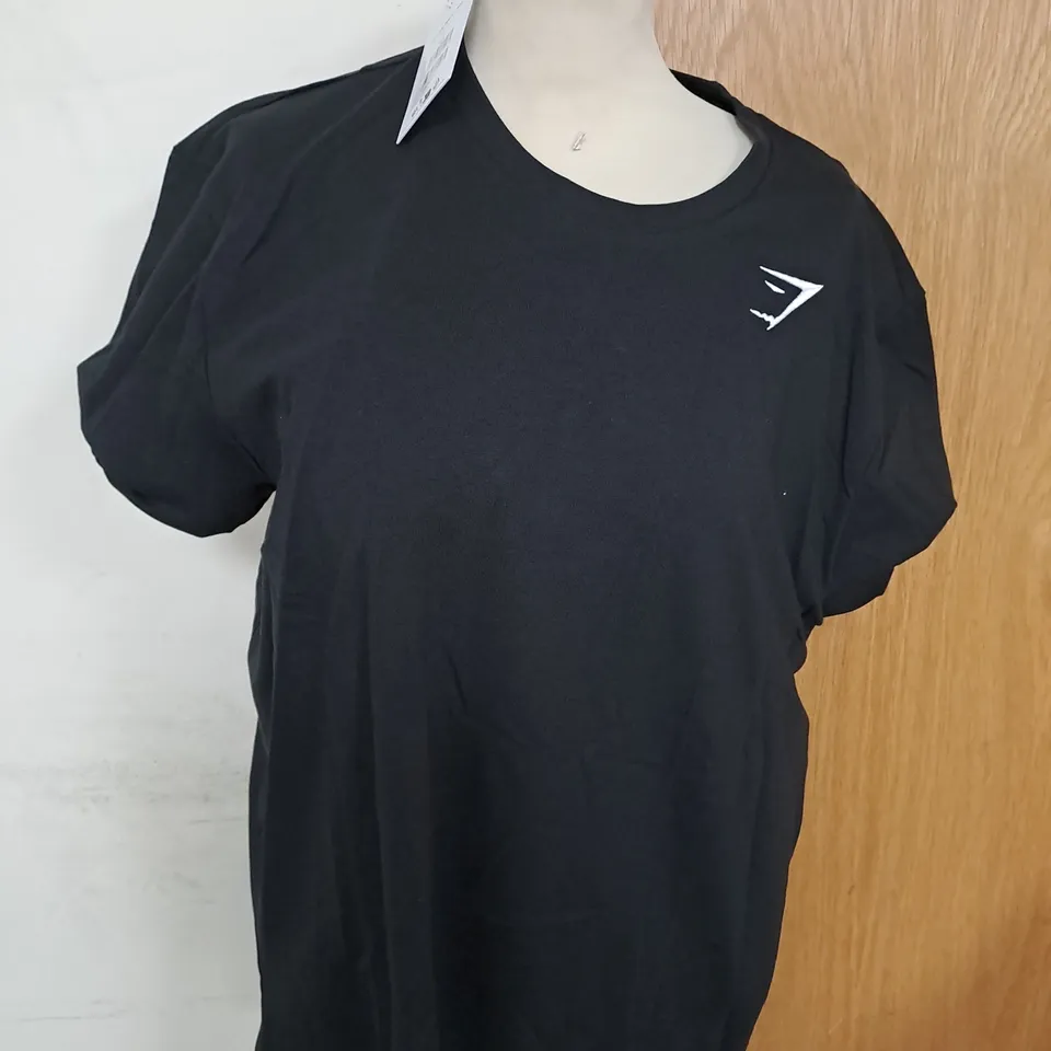 BLACK GYMSHARK CREST TEE SIZE M 