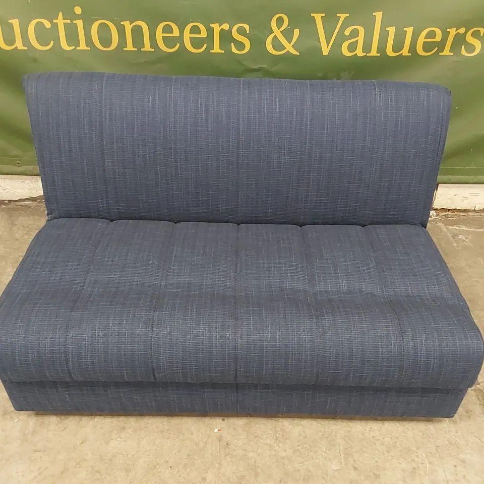 QUALITY DESIGNER APPLEY 3 SEATER SOFA BED - BLUE FABRIC