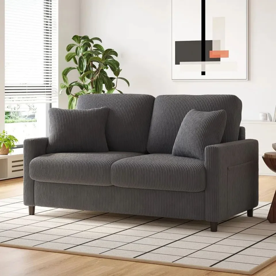 BOXED BALATON VEGAN 2 SEATER UPHOLSTERY SOFA WITH PILLOWS  (1 BOX)