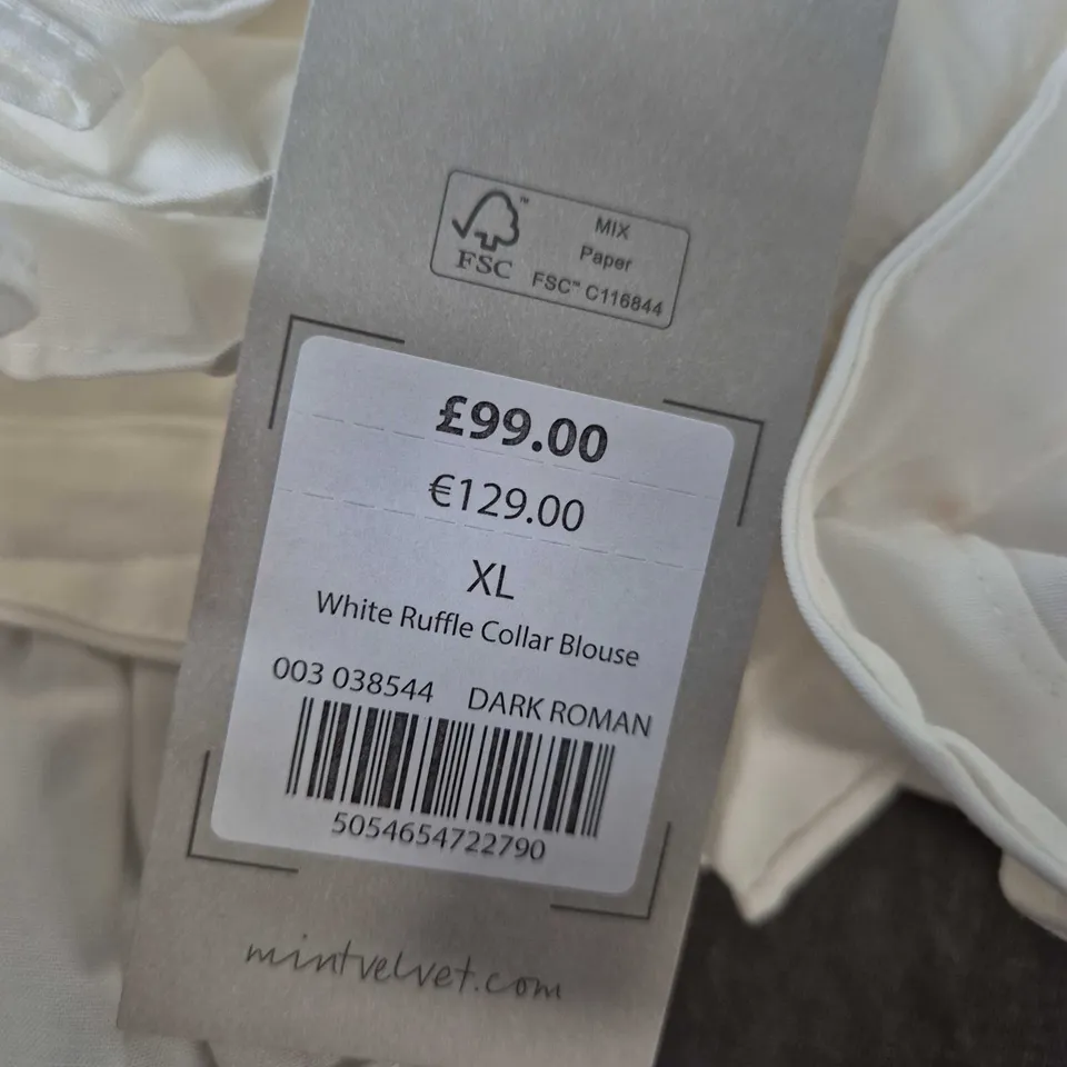 MINT VELVET WHITE RUFFLE COLLAR BLOUSE, SIZE XL
