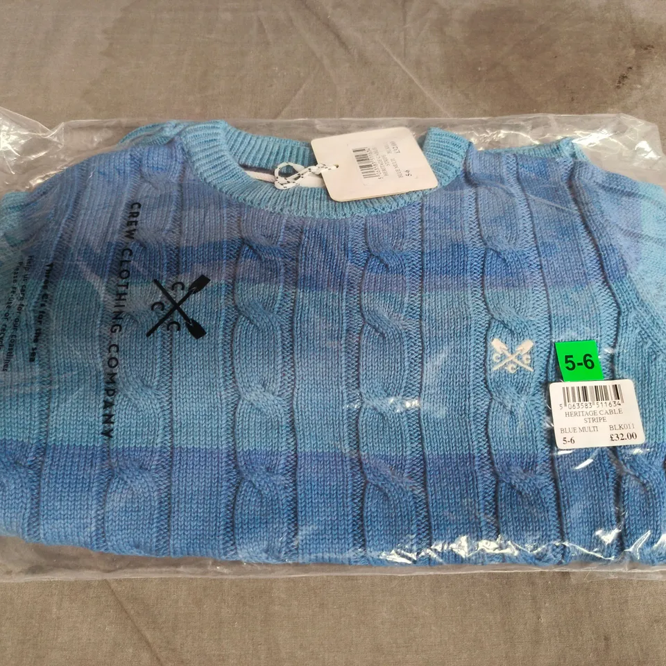 CREW CLOTHING HERITAGE CABLE STRIPE KNIT – BLUE MULTI, KIDS' 5-6