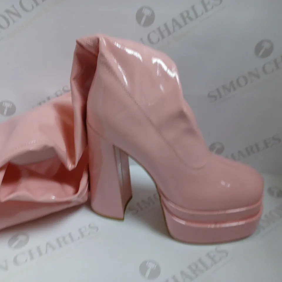 KOI VEGAN THE REDEMPTION PINK STRETCH THIGH HIGH BOOTS - SIZE 6