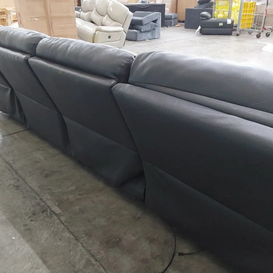 DESIGNER CORSICA POWER RECLINING SIX SEATER SOFA PETROL BLUE LEATHER WITH CONTRASTING STITCHING 
