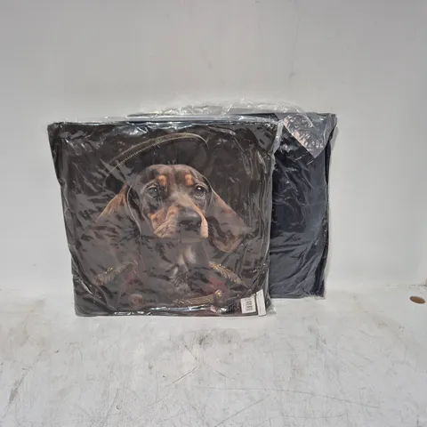 LOT OF 16 AS NEW TOP DOG DASCHHUND THEMED FILLED CUSHIONS - 45X45CM
