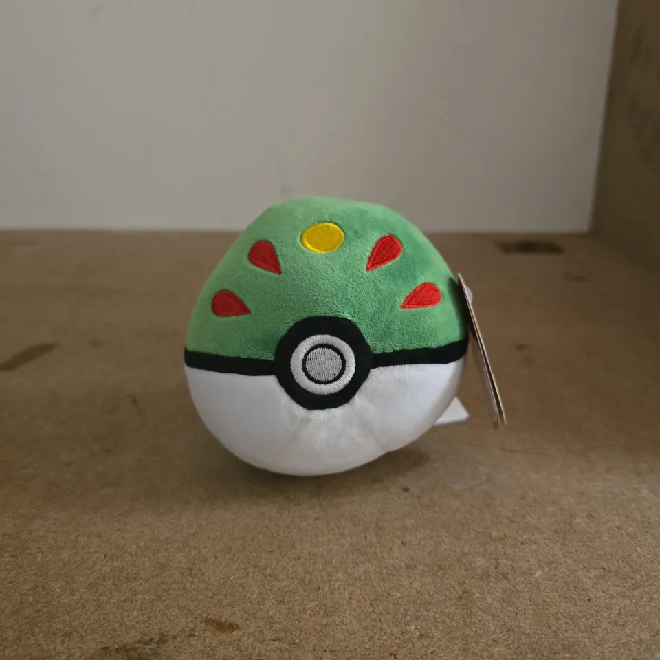 POKÉMON PLUSH BALL WITH PIKACHU TAG – ROUND GREEN/WHITE CUDDLE TOY