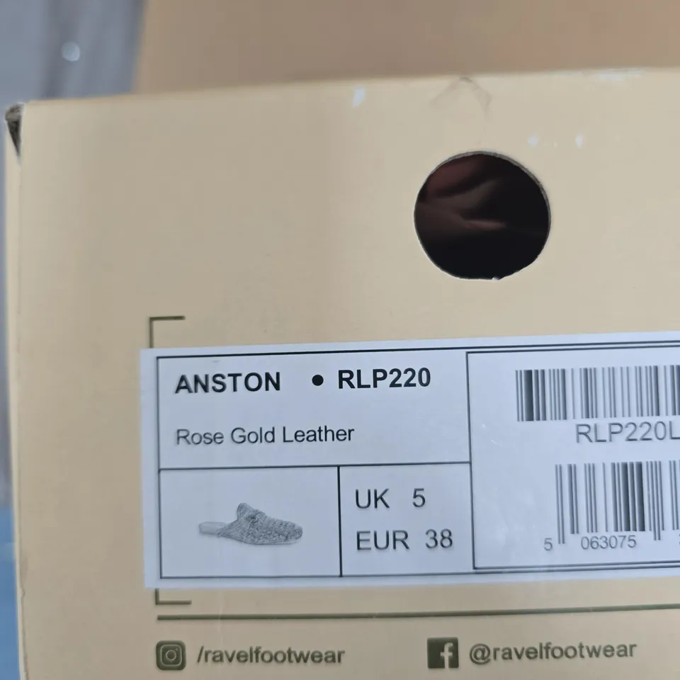 RAVEL ROSE GOLD LEATHER WOVEN SLIP-ON SANDALS – UK 5 (EUR 38) – BOXED
