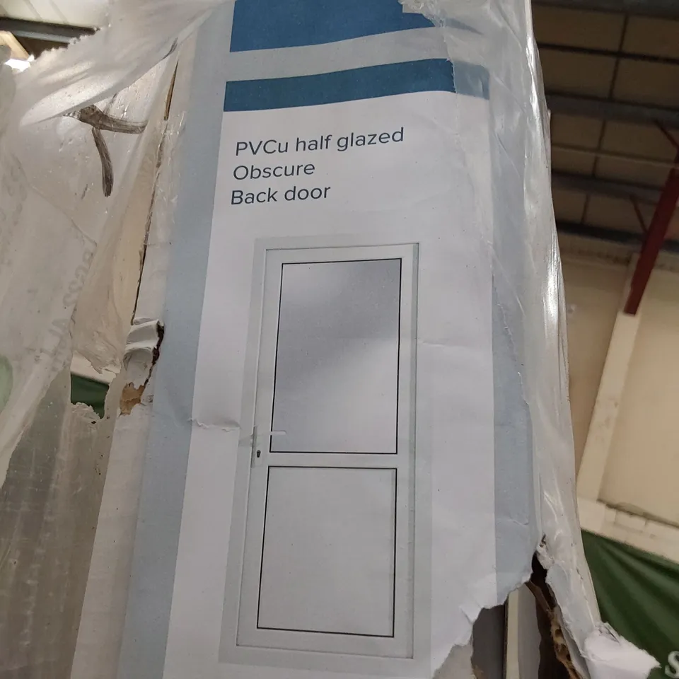 PVCU WHITE HALF OBSCURE GLAZED BACK DOOR & FRAME 2055 × 840mm
