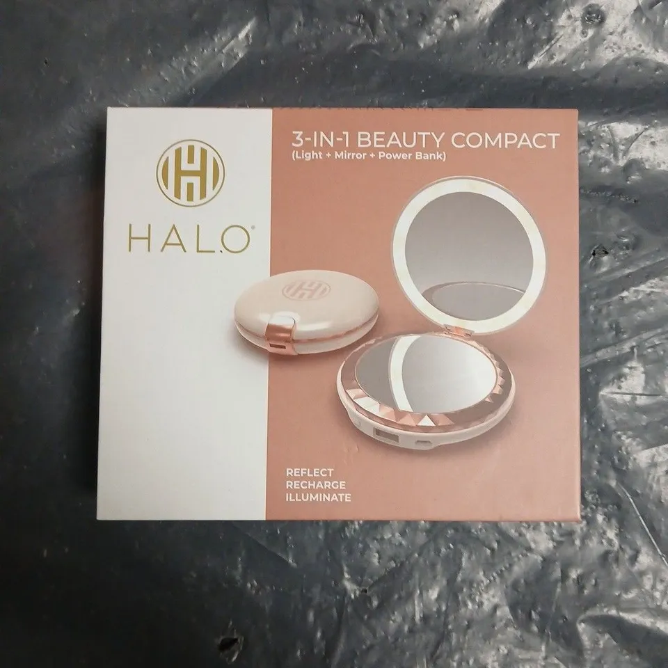HALO 3-IN-1 BEAUTY COMPACT WITH LIGHT, MIRROR & POWER BANK
