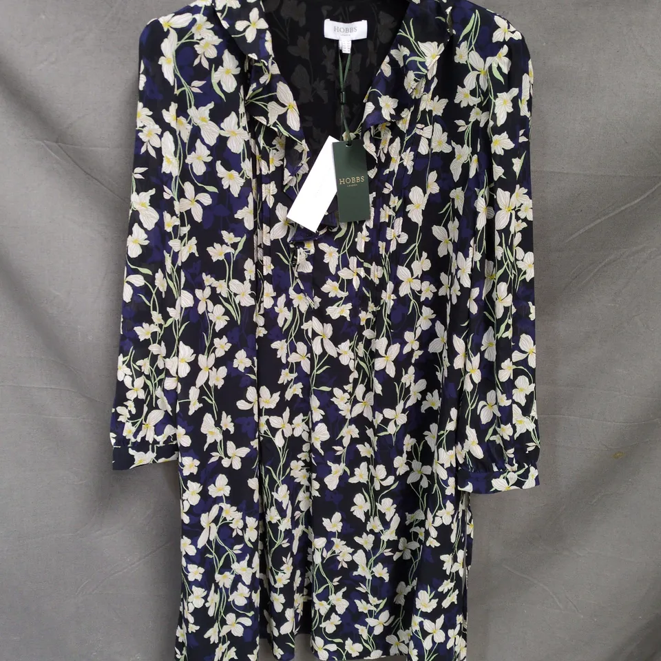 HOBBS LONDON FLORAL DRESS – NAVY WITH WHITE FLOWERS, UK 18